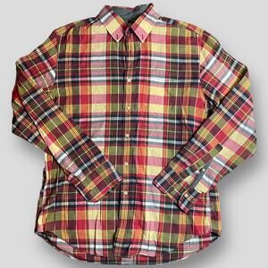 J CREW COTTON BUTTON DOWN LONG SLEEVE SHIRT YELLOW BLUE PLAID SIZE MEDIUM
